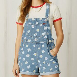 Teddy Fresh Boho Preppy Y2K Vibe Floral Daisy Cotton Denim Shortalls Blue Medium